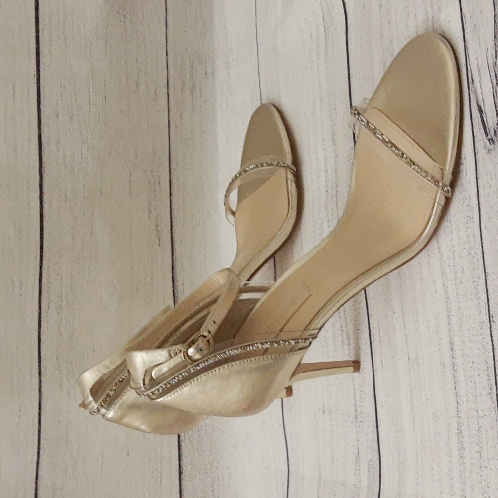 Vince Camuto PHILLIPA Leather High-Heel Sandals, Soft Gold Women 10M, *See Flaws
